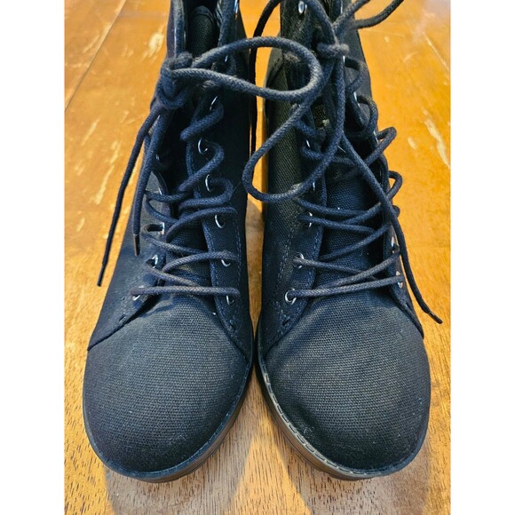 Black Boots Chunky Heels Size 9.5 Divided H&M Lace Up - Picture 7 of 7